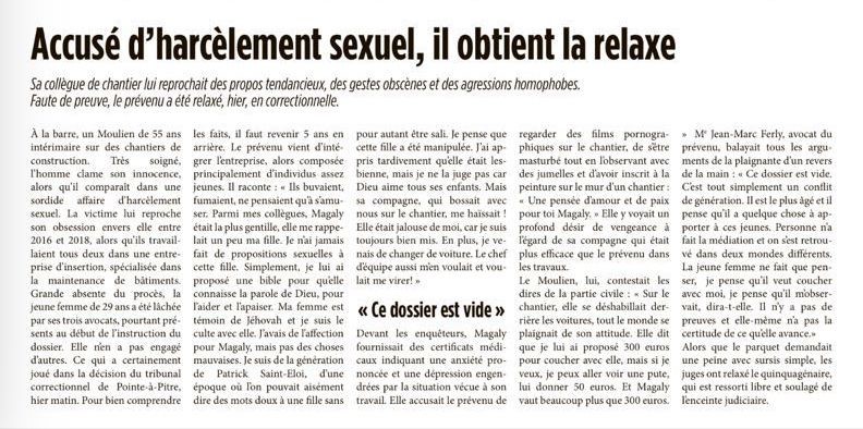 Accusé d'harcèlement sexuel, il obtient la relaxe