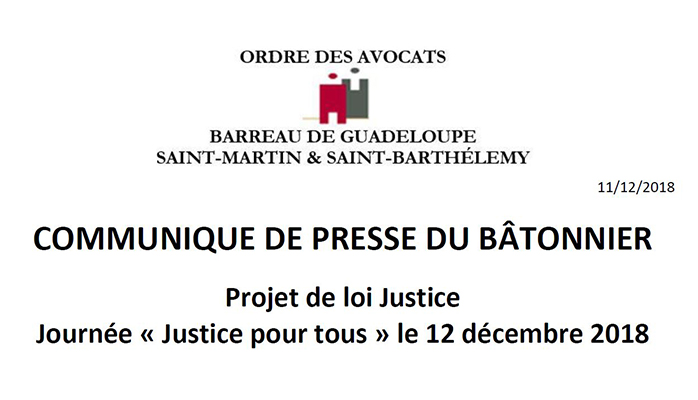  Communiqué de presse du Bâtonnier: Projet de loi Justice _ Journée « Justice pour tous » le 12 décembre 2018