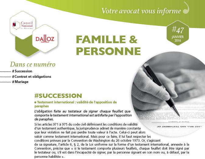 Le cabinet d'avocats FERLY vous informe en droit de la #famille #Newsletter Janv-2016 #Avocat