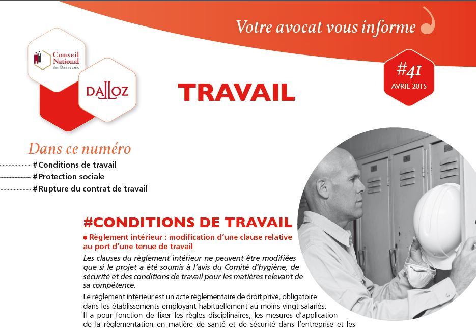 Le cabinet d'avocats FERLY vous informe en droit du travail #Avril2015