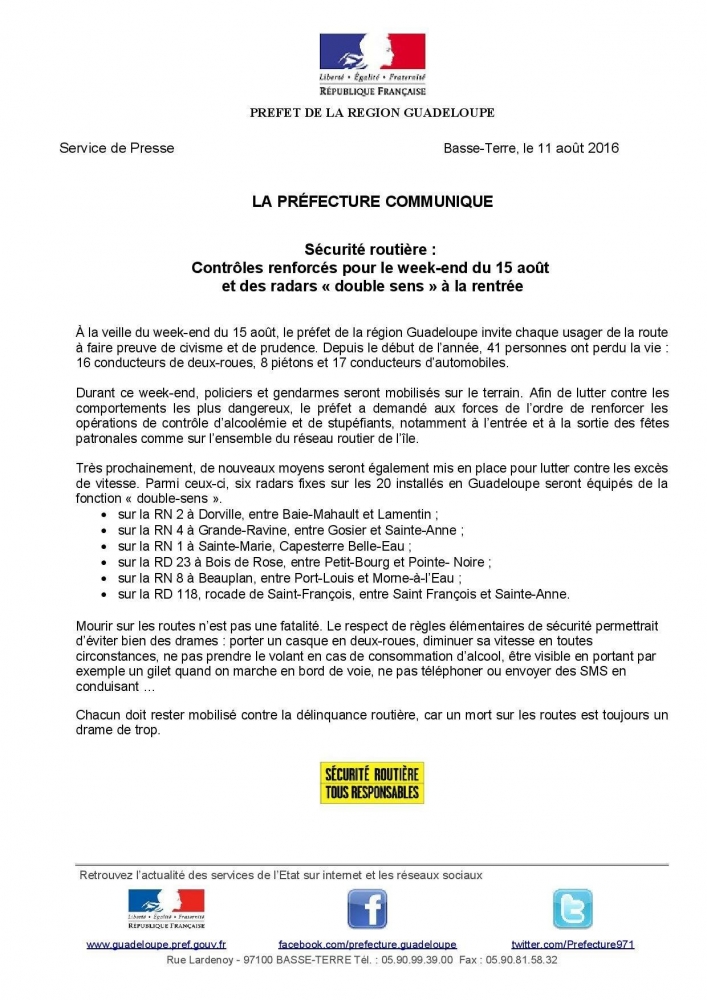 Sécurité routière : Contrôles renforcés pour le week-end du 15 août et des radars "double sens à la rentrée"