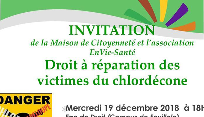 Droit à réparation des victimes du chlordécone - Invitation de la Maison de Citoyenneté et l'association En Vie-Santé