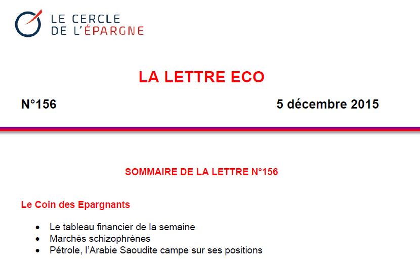 Le cercle de l'épargne - La lettre éco - Décembre 2015